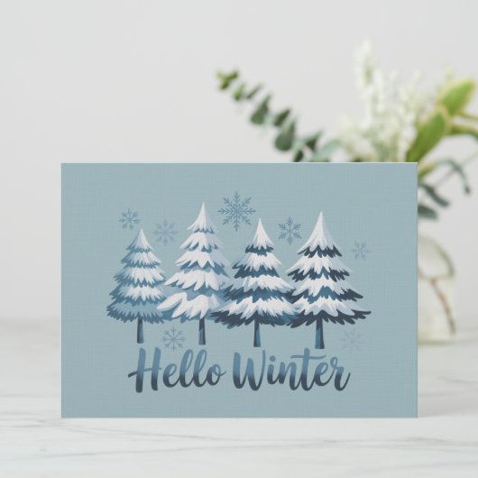 Hello Winter Season Vibes Trees Snowflakes Xmas Kaart (Staand voorkant)
