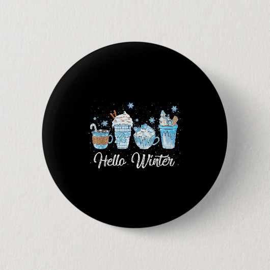 Hello Winter Sweet Cozy Coffee Lovers Snowman Chri Ronde Button 5,7 Cm (Voorkant)