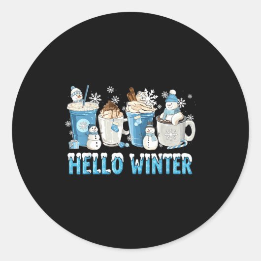 Hello Winter Sweet Cozy Coffee Lovers Snowman Chri Ronde Sticker (Voorkant)