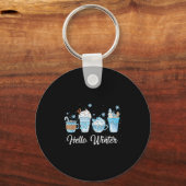 Hello Winter Sweet Cozy Coffee Lovers Snowman Chri Sleutelhanger (Voorkant)