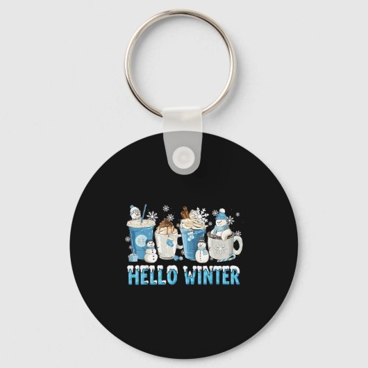Hello Winter Sweet Cozy Coffee Lovers Snowman Chri Sleutelhanger (Voorkant)