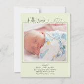 Hello, World Baby Announcement Card Aankondiging (Voorkant)