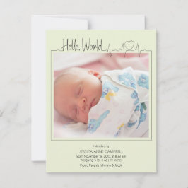 Hello, World Baby Announcement Card Aankondiging