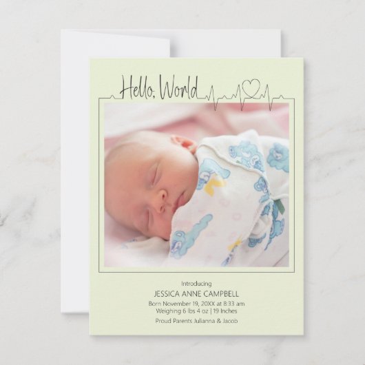 Hello, World Baby Announcement Card Aankondiging (Voorkant)