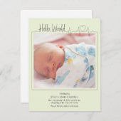 Hello, World Baby Announcement Card Aankondiging (Voorkant / Achterkant)