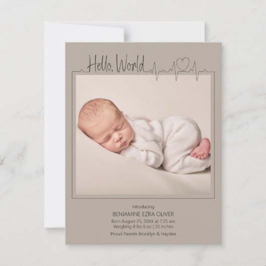 Hello, World Baby Announcement Card Aankondiging (Voorkant)