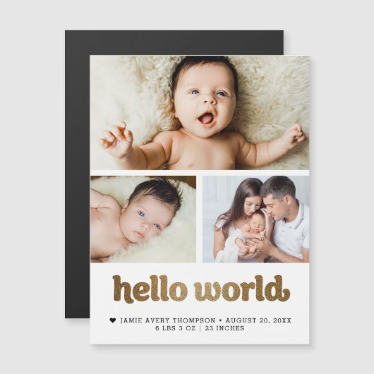 Hello World Gold text Photo Birth Announcement  (Voorkant / Achterkant)