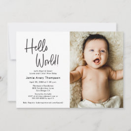 Hello World Modern Photo Meet & greet Baby Shower  Kaart