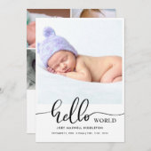 Hello World Modern Script Birth Announcement Aankondiging (Voorkant / Achterkant)
