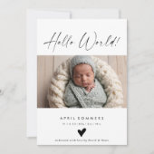Hello World Photo Baby Birth Announcement Card Kaart (Voorkant)
