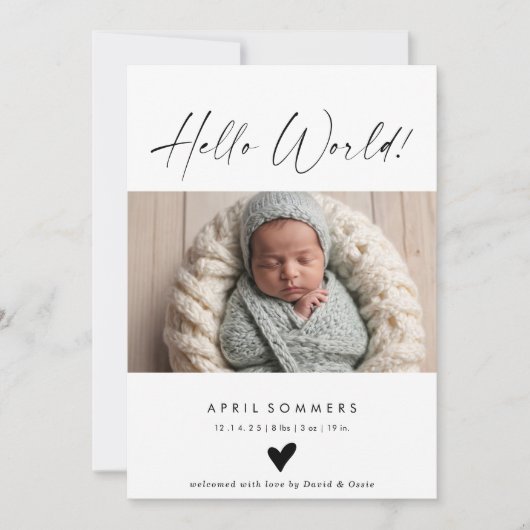 Hello World Photo Baby Birth Announcement Card Kaart (Voorkant)