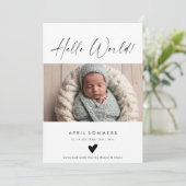Hello World Photo Baby Birth Announcement Card Kaart (Staand voorkant)