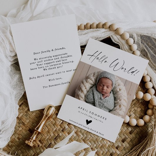 Hello World Photo Baby Birth Announcement Card Kaart
