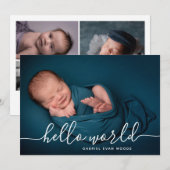 Hello World Photo Collage Modern Birth  Aankondiging (Voorkant / Achterkant)