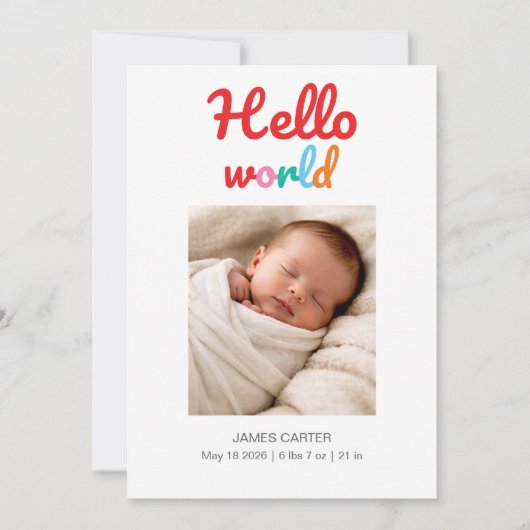 Hello World Thank You Birth Announcement Aankondiging (Voorkant)