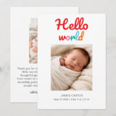 Hello World Thank You Birth Announcement Aankondiging (Voorkant / Achterkant)