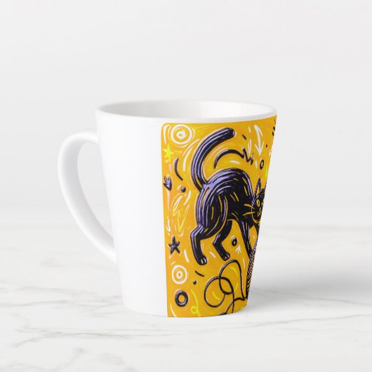 Hello Yellow Black Cat Latte Mok (Linkerhoek)