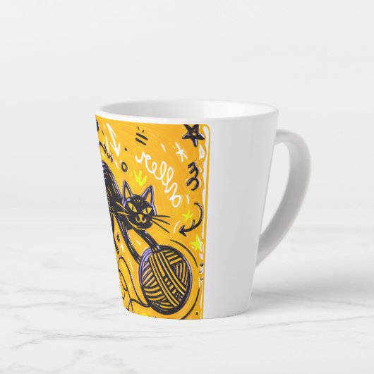 Hello Yellow Black Cat Latte Mok (Rechterhoek)