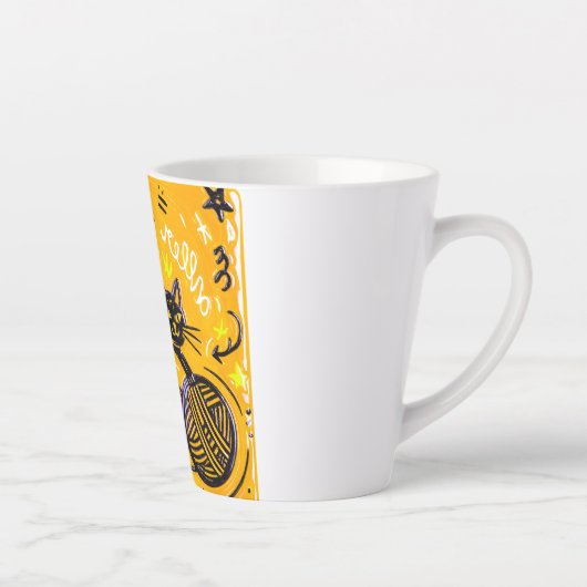 Hello Yellow Black Cat Latte Mok (Rechts)