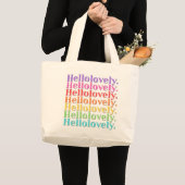 'Hellolovely.' Retro-gestreepte esthetiek Grote Tote Bag (Voorkant (product))
