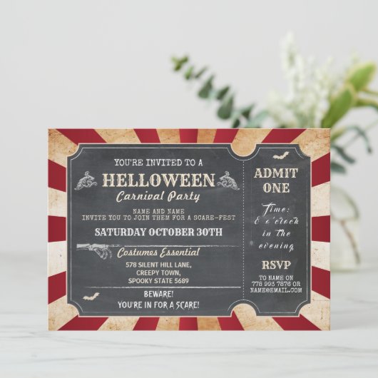 HELLoween Halloween Party Circus Horror Ticket Kaart (Staand voorkant)