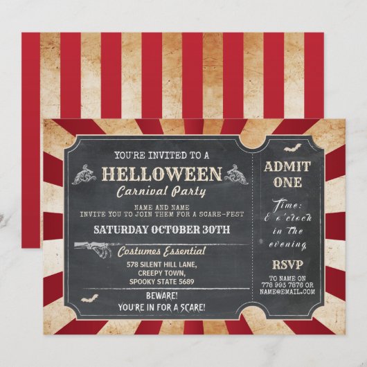 HELLoween Halloween Party Circus Horror Ticket Kaart (Voorkant / Achterkant)
