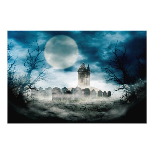 Helloween Scene. Haunted house op begraafplaats. Foto Afdruk (Voorkant)