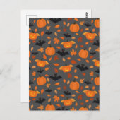 Helloweenpatroon | pompoen, vleermuis, herfstblade briefkaart (Voorkant / Achterkant)
