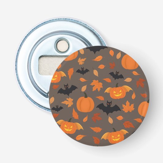 Helloweenpatroon | pompoen, vleermuis, herfstblade button flesopener (Voorkant)