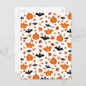 Helloweenpatroon | pompoen, vleermuis, herfstblade feestdagenkaart (Voorkant / Achterkant)