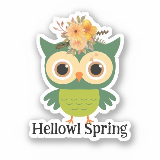 Hellowl Spring Cute Owl Hallo Spring Sticker (Voorkant)