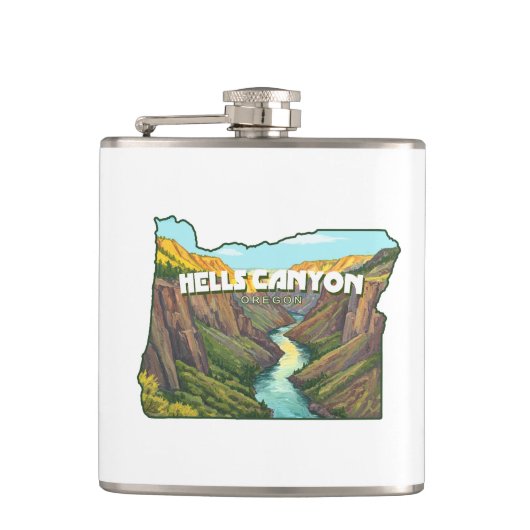 Hells Canyon Oregon Kaart Heupfles (Voorkant)