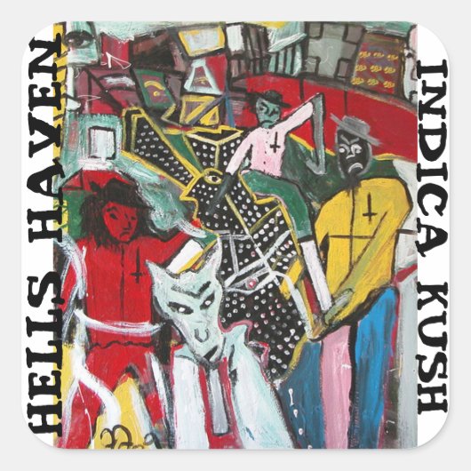 HELLS HAVEN INDICA KUSH VIERKANTE STICKER (Voorkant)