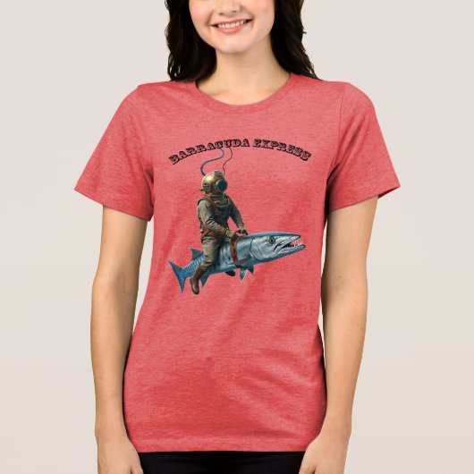 Helm Diver Rijden op een Barracuda Fish URM Tri-Blend Shirt (Voorkant)