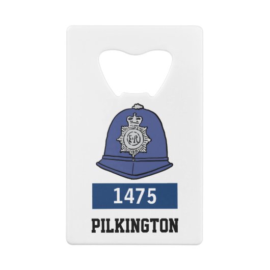 Helm voor politieconstable in het Verenigd Koninkr Creditkaart Flessenopener (Achterkant)