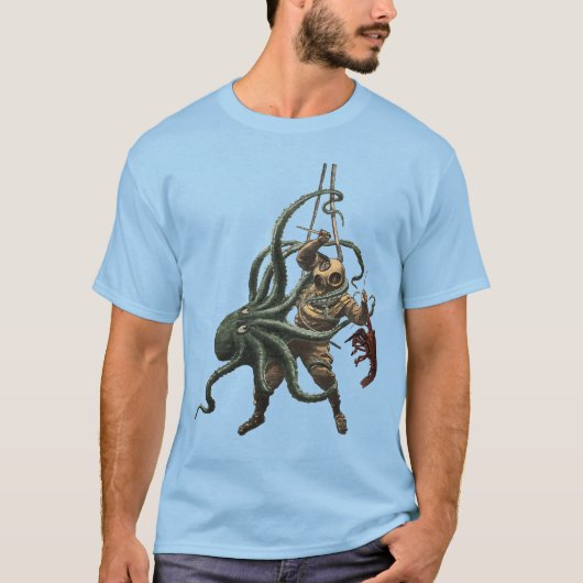 Helmen Diver met een Lobster en een Octopus T-shirt (Voorkant)