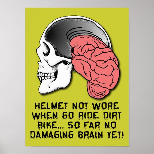 Helmet Brain Damage Funny Dirt Bike Motocross Post Poster (Voorkant)