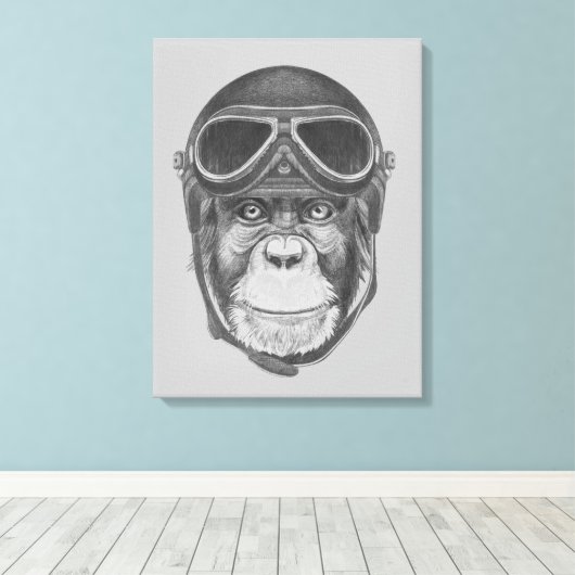  Helmet Chimpansee Canvas Afdruk (Insitu (Houten vloer))
