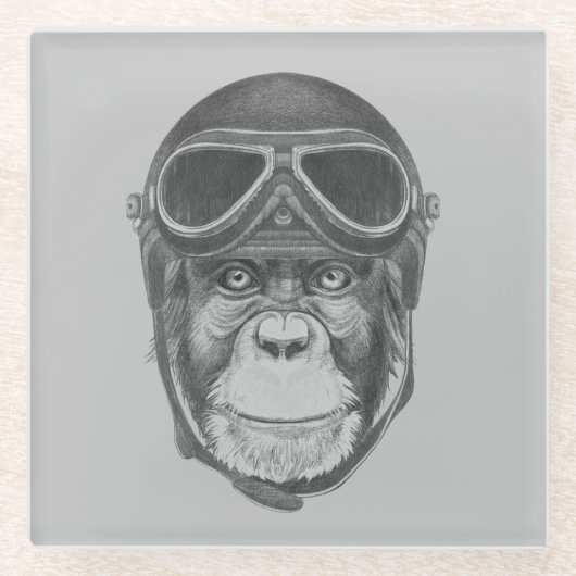  Helmet Chimpansee Glazen Onderzetter (Voorkant)