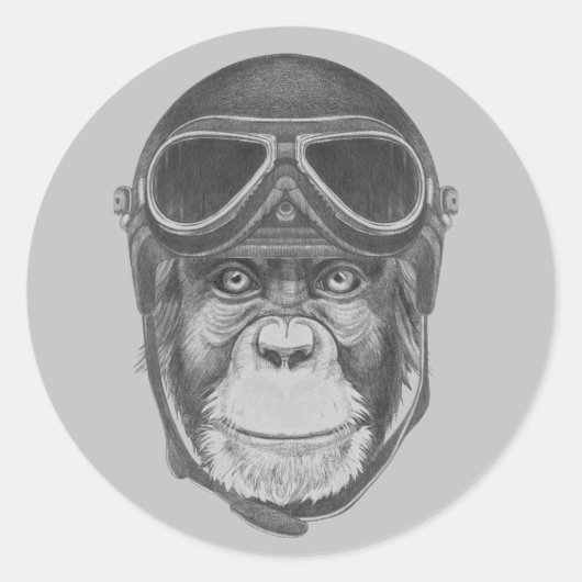  Helmet Chimpansee Ronde Sticker (Voorkant)