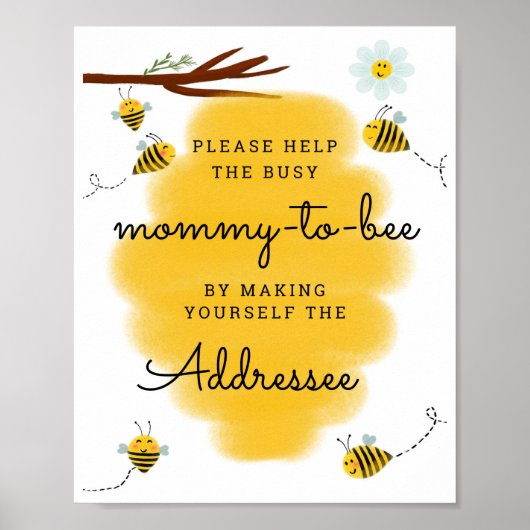 Help Bezige mammie-bij-bij | Baby shower geadresse Poster (Voorkant)
