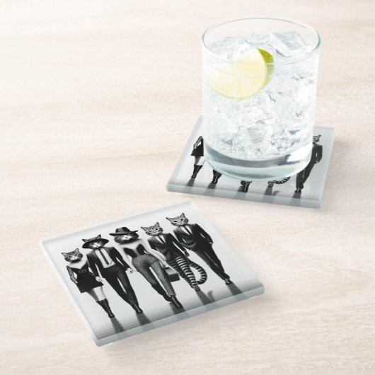 Help Cat Runway Modellen Wandelen De Catwalk Glazen Onderzetter (Schuin)