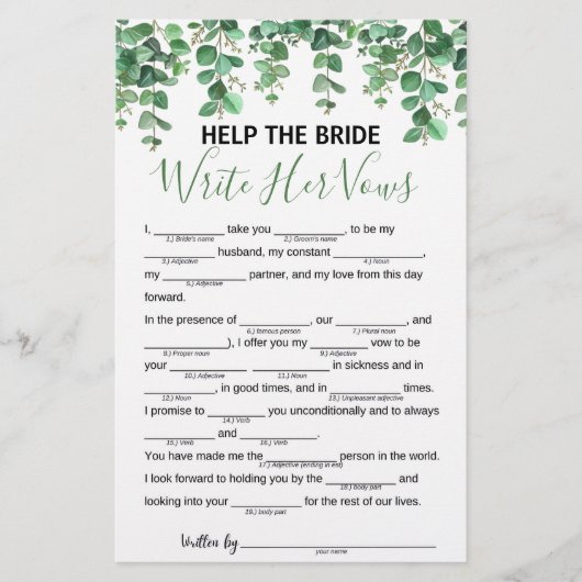 Help de Bride bij het schrijven van haar Vows Vrij Flyer (Voorkant)