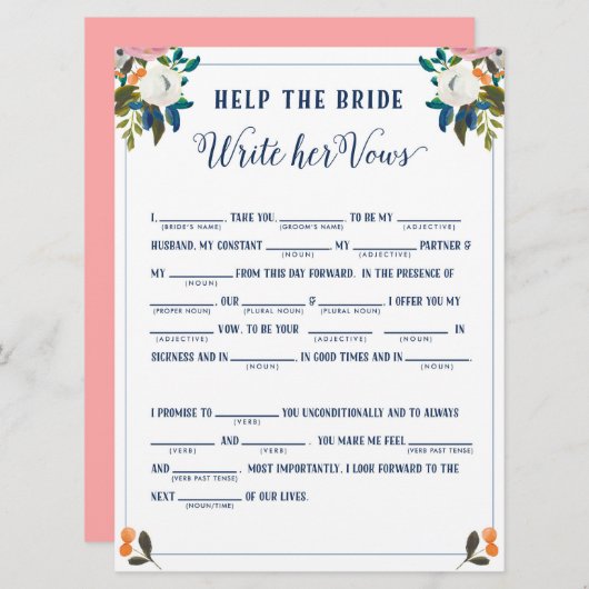 Help de Bride bij het schrijven van haar Vows Vrij Kaart (Voorkant / Achterkant)