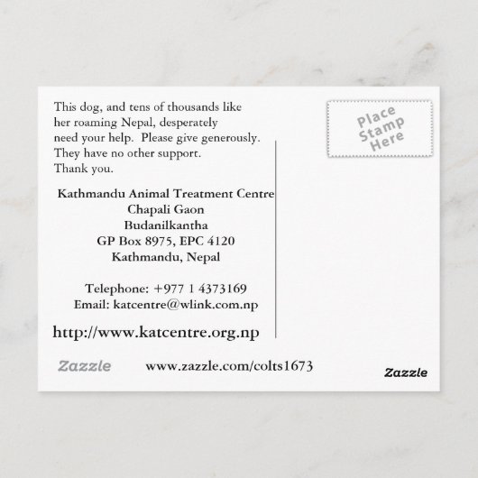 HELP DE DESPERATIEVEN IN NEPAL BRIEFKAART (Achterkant)