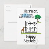Help de giraffe om het verjaardagsboom doolhof op briefkaart (Voorkant / Achterkant)