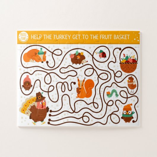 Help de Thanksgiving-kalkoen de fruitkinderen te v Legpuzzel (Horizontaal)