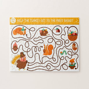 Help de Thanksgiving-kalkoen de fruitkinderen te v Legpuzzel
