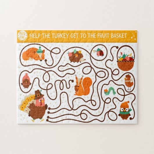 Help de Thanksgiving-kalkoen de fruitkinderen te v Legpuzzel (Horizontaal)
