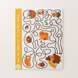 Help de Thanksgiving-kalkoen de fruitkinderen te v Legpuzzel